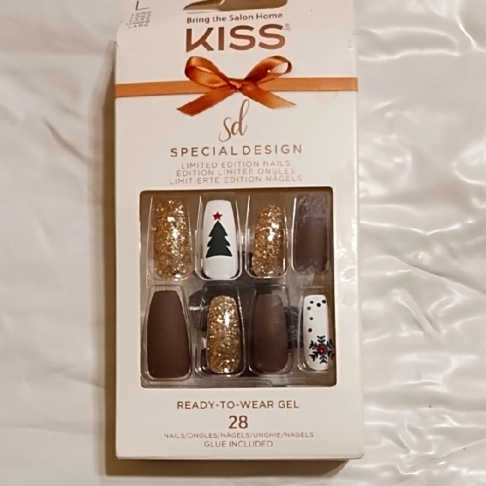 Kiss Festive Gel Nails with Gold Glitter and Brown
